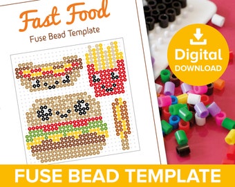 Buy Fast Food Fuse Bead Template, Kawaii Hama Perler Nabbi Pyssla