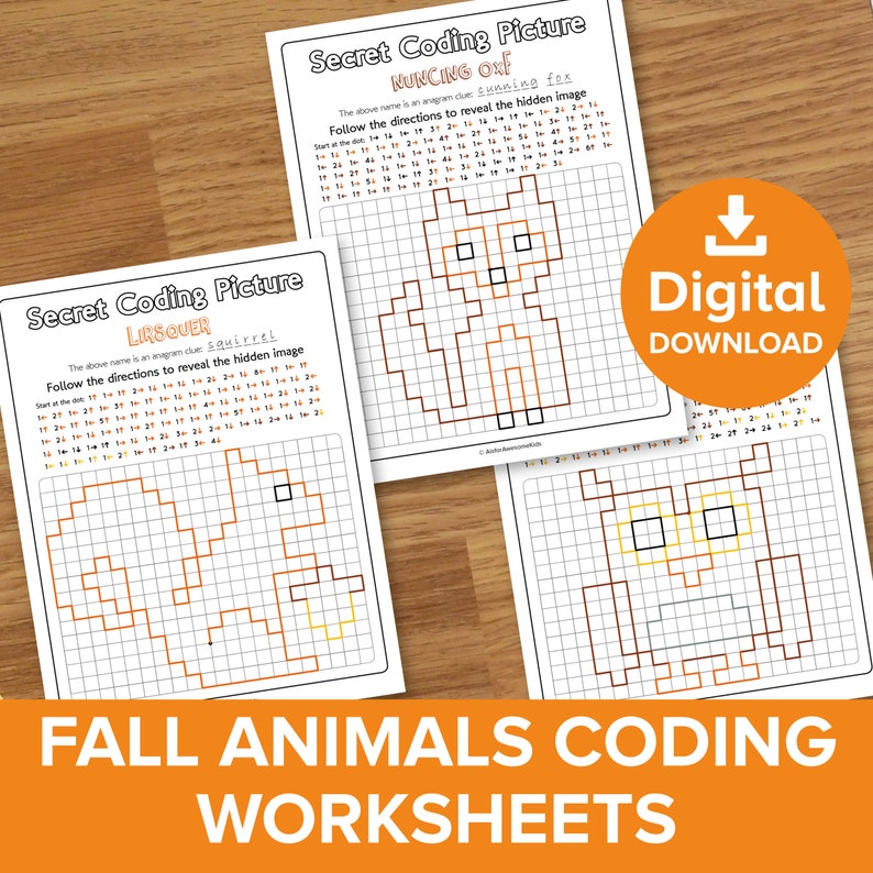 Fall Scene Coding Forest Animals Coding Worksheets, Woodland Creatures Picture Reveal ...