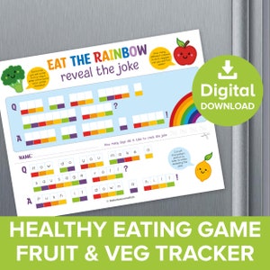 Eat the Rainbow Childrens Healthy Eating Reward Chart, Kids Jokes Track Fruit & Veg Vegetables, Funny Health Food Game Challenge Printable