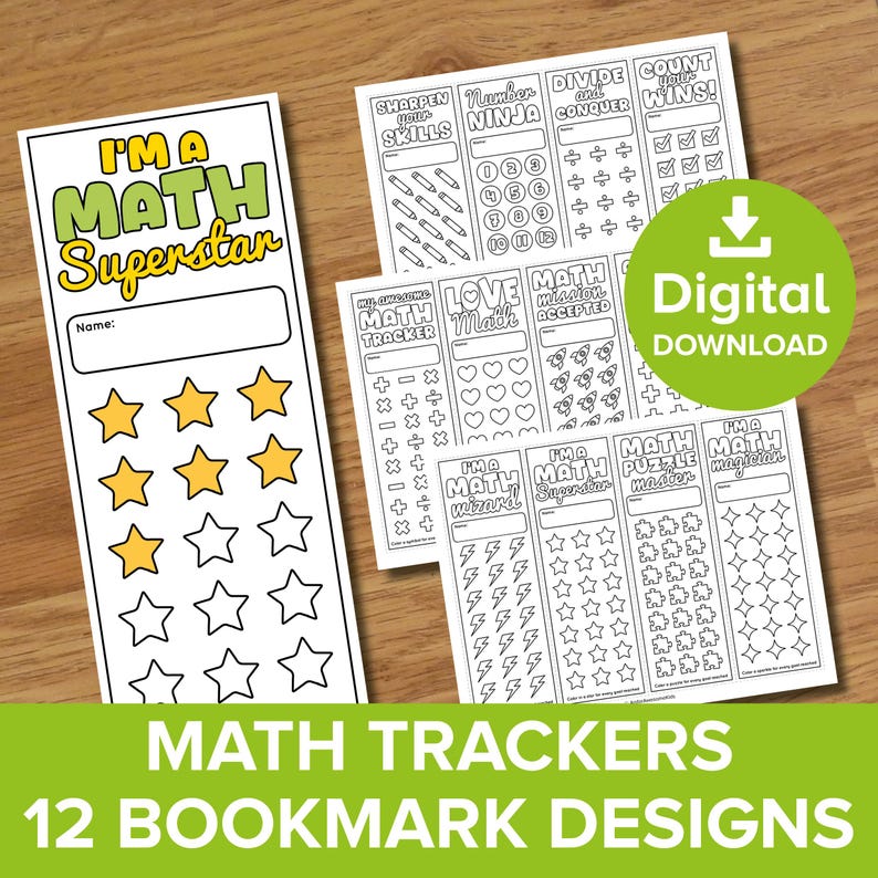 Book Mark Example Math Math Tracker Star Chart Bookmarks, Children's Number Challenge ...