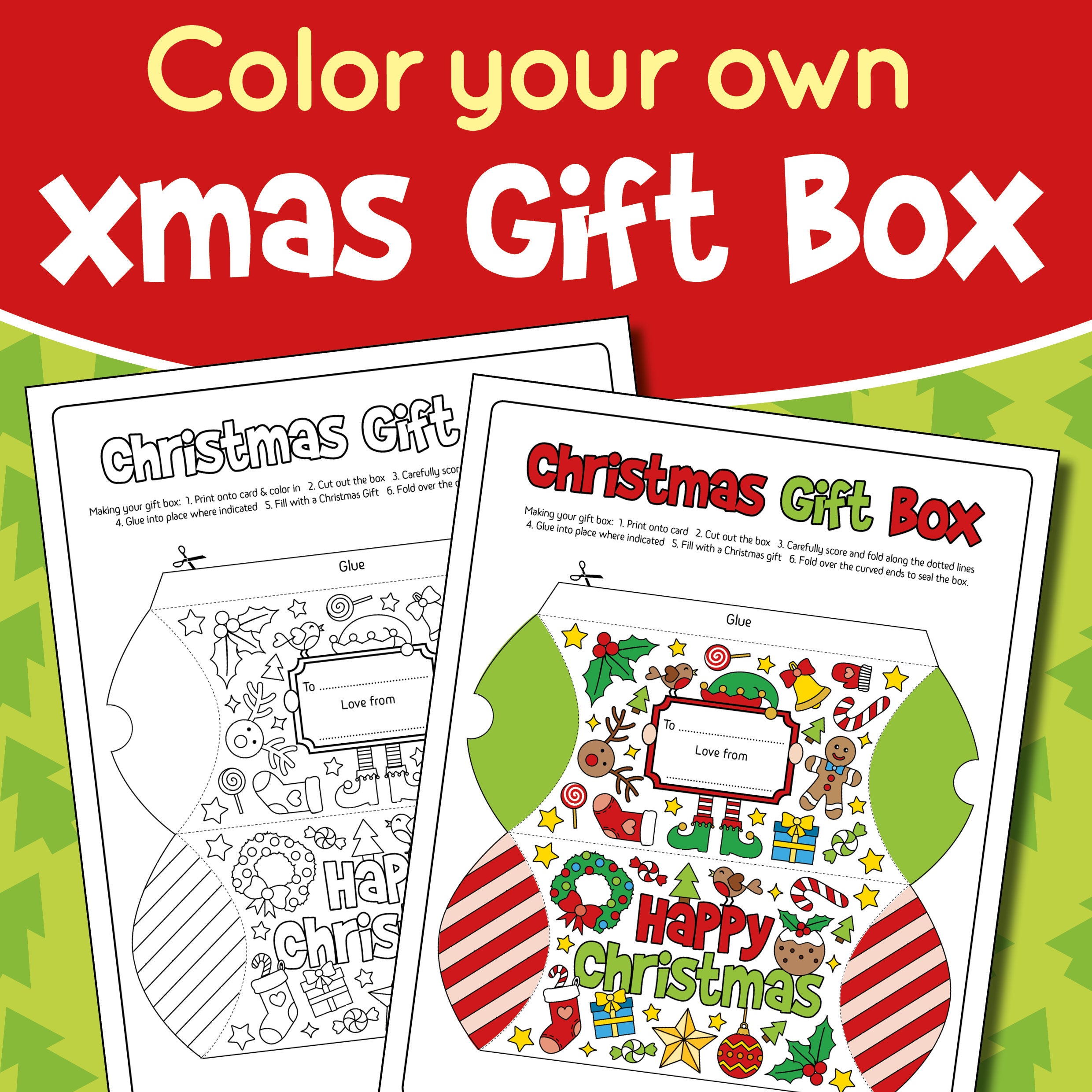 Christmas Gift Box Craft, Make Your Own Xmas Cut-out & Color Present ...