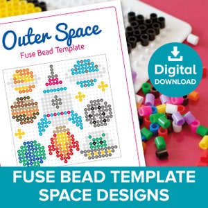Outer Space Fuse Bead Template, Perler Hama Pyssla Melty, Father&#39;s Day Rocket Spaceship Craft Pattern, Alien NASA Small World Play Printable
