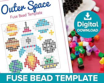 Outer Space Fuse Bead Template, Perler Hama Pyssla Melty, Father&#39;s Day Rocket Spaceship Craft Pattern, Alien NASA Small World Play Printable