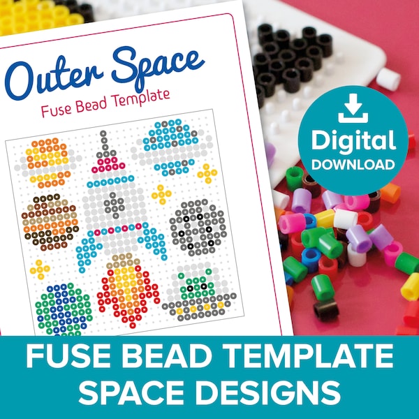 Outer Space Fuse Bead Template, Perler Hama Pyssla Melty, Father's Day Rocket Spaceship Craft Pattern, Alien NASA Small World Play Printable