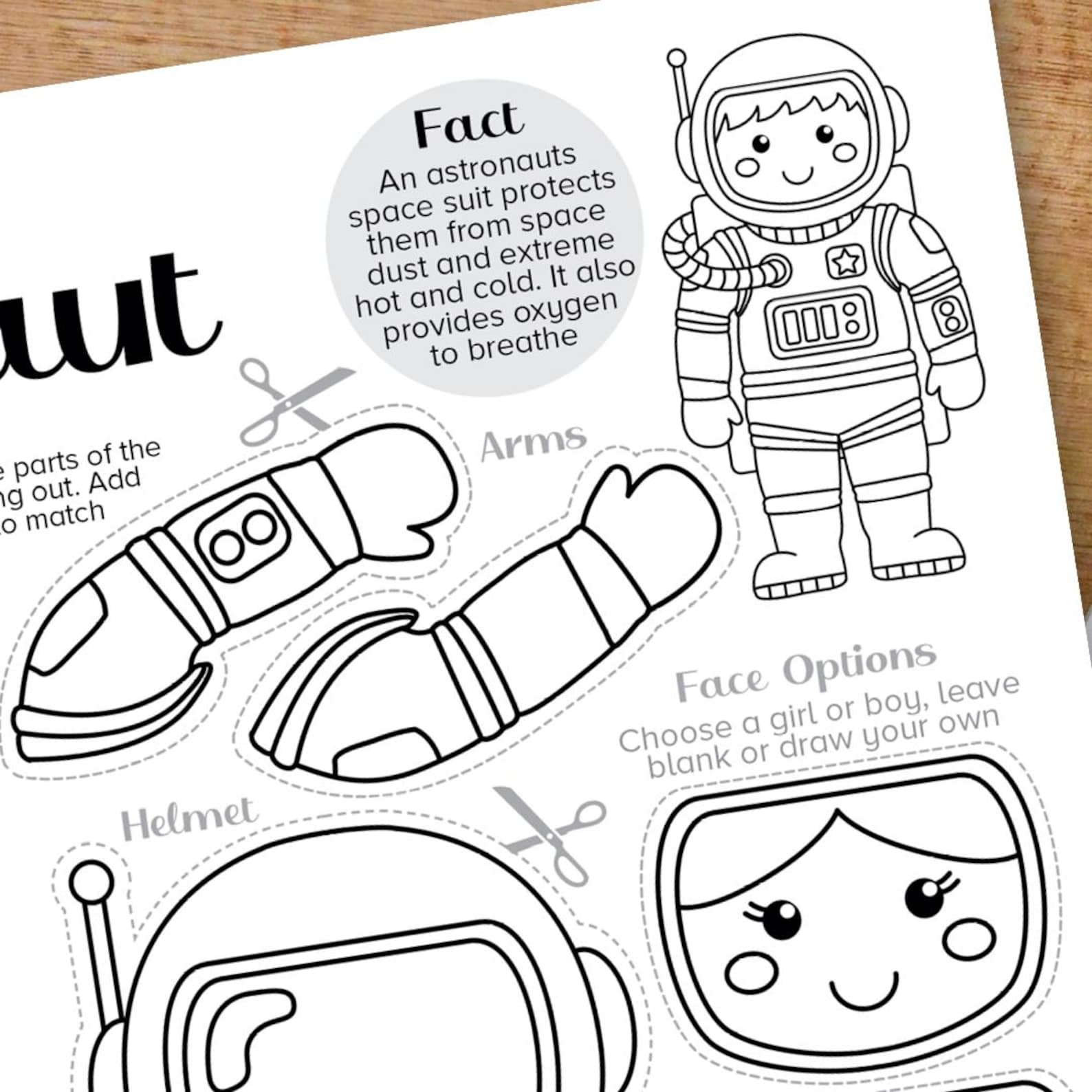 Paper Toy Spaceman Astronaut Cut & Paste Craft, Color and Build Spaceman Puppet, Kids ...