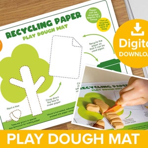 Tapete de plastilina con papel reciclado, actividad de plastilina para niños del Día de la Tierra, aprendizaje ecológico para niños en casa, diversión con reciclaje, imprimible digital