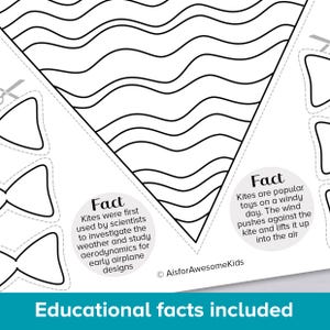 K&ouml;nnte beinhalten: Schwarz-wei&szlig;es Drachen-Bastelset mit wellenf&ouml;rmigen und Fliegenmuster-Designs. Enth&auml;lt lehrreiche Fakten &uuml;ber Drachen. Der Text auf dem Bild lautet "Educational facts included" und "AisforAwesomeKids".