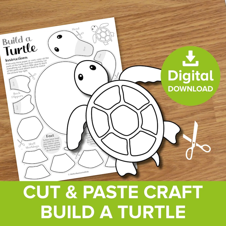 Turtle Cut & Paste Craft Printable, Spring Color and Build Art Kit ...