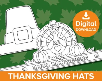 Thanksgiving Paper Hat Craft, Turkey Crown Coloring, Give Thanks Celebration Party Bag, Pilgrim Dress-up Role Play Color Printable Activity