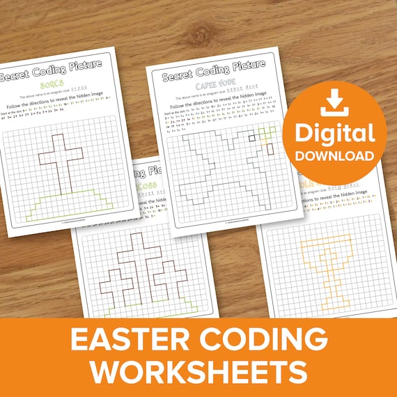 Easter Coding Worksheets Christian Cross Religious Picture 