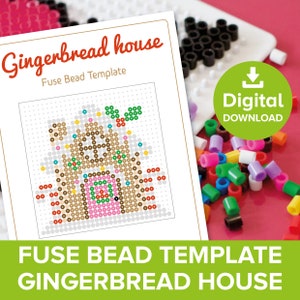 Modèle de perles à fusionner maison en pain d'épice, Noël Hama Perler Nabbi Melty Beads, modèle artisanal de Noël, boules de Noël bonbon cadeau, tutoriel imprimable