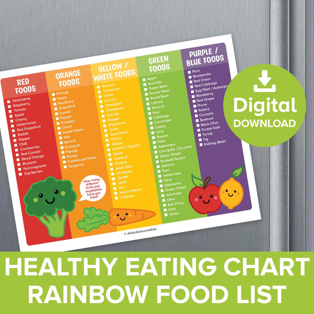 Eat the Rainbow Childrens Healthy Eating Reward Tick Chart, Kids Track ...