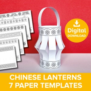 Chinesisches Neujahr Papierlaterne Handwerk, Mond Frühlingsfest des Lichts druckbare, Schnitt & Farbe Oriental Design Lampe Dekoration Aktivität Projekt