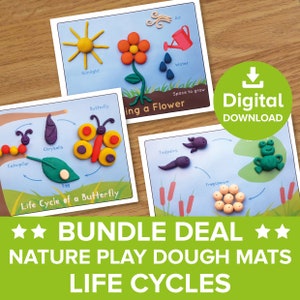 Nature Play Dough Mat Bundle, Kids Life Cycle Playdoh Activities, Caterpillar Butterfly Frog Grow Spring Flower Homeschool Toddler Printable
