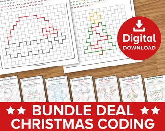 Pacote de planilha de codificação de Natal, desafio de revelação de imagem de Natal, pixel art de imagem oculta de inverno, atividade para impressão de decodificação de Santa Snow Kids