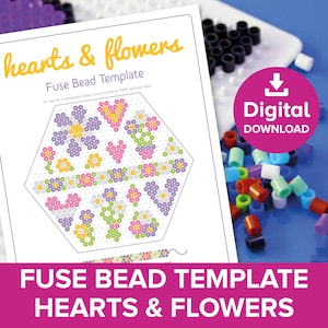 Valentinstag Fuse Bead Vorlage, Bester Freund BFF Liebe Handwerk Geschenk, Herzen & Blumen Hama Perler Nabbi Beads, Geschenk Ideen druckbare Aktivität
