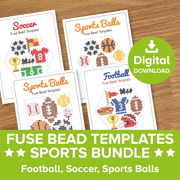 Sports Fuse Bead Templates, Football Soccer Basketball Baseball Golf Rugby Ball Pattern, Fathers Day Gift Perler Hama Pyssla Craft Printable