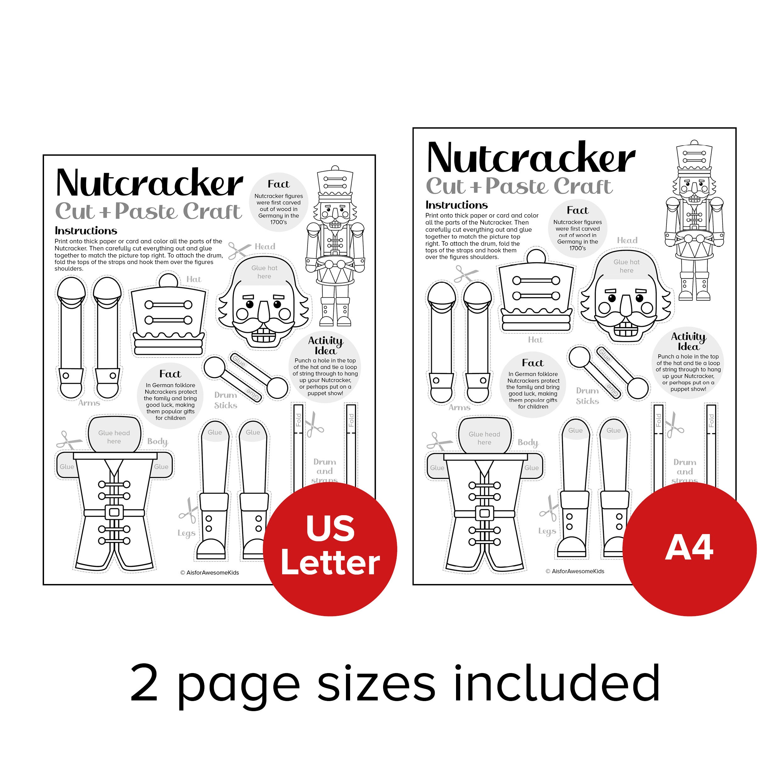 Nutcracker Cut & Paste Craft, Christmas Toy Soldier Color Build Kit ...