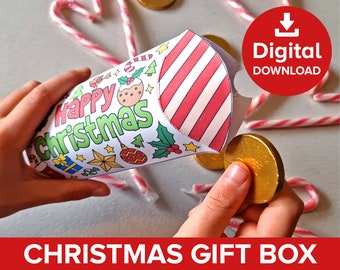 Artisanat de boîte-cadeau de Noël, créez votre propre découpe de Noël et cadeau de couleur pour maman, emballage de boîte d'oreiller de vacances festives, faveur de fête elfe imprimable