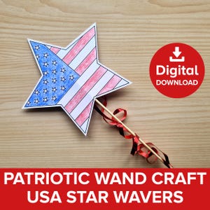 USA Flag Star Wand Coloring Craft, Independence Day Celebration Party Bag, Magic Wand Dress Up Kit, 4th July Parade Waver Printable Activity