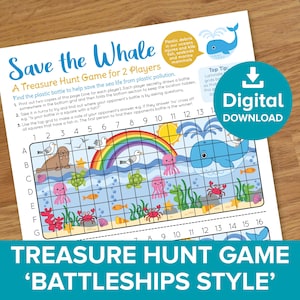 Save the Whale Treasure Hunt Game, Earth Day &#39;Battleships Style&#39; Paper Challenge, Eco Friendly Sea Life Ocean Plastic Activity Printable PDF