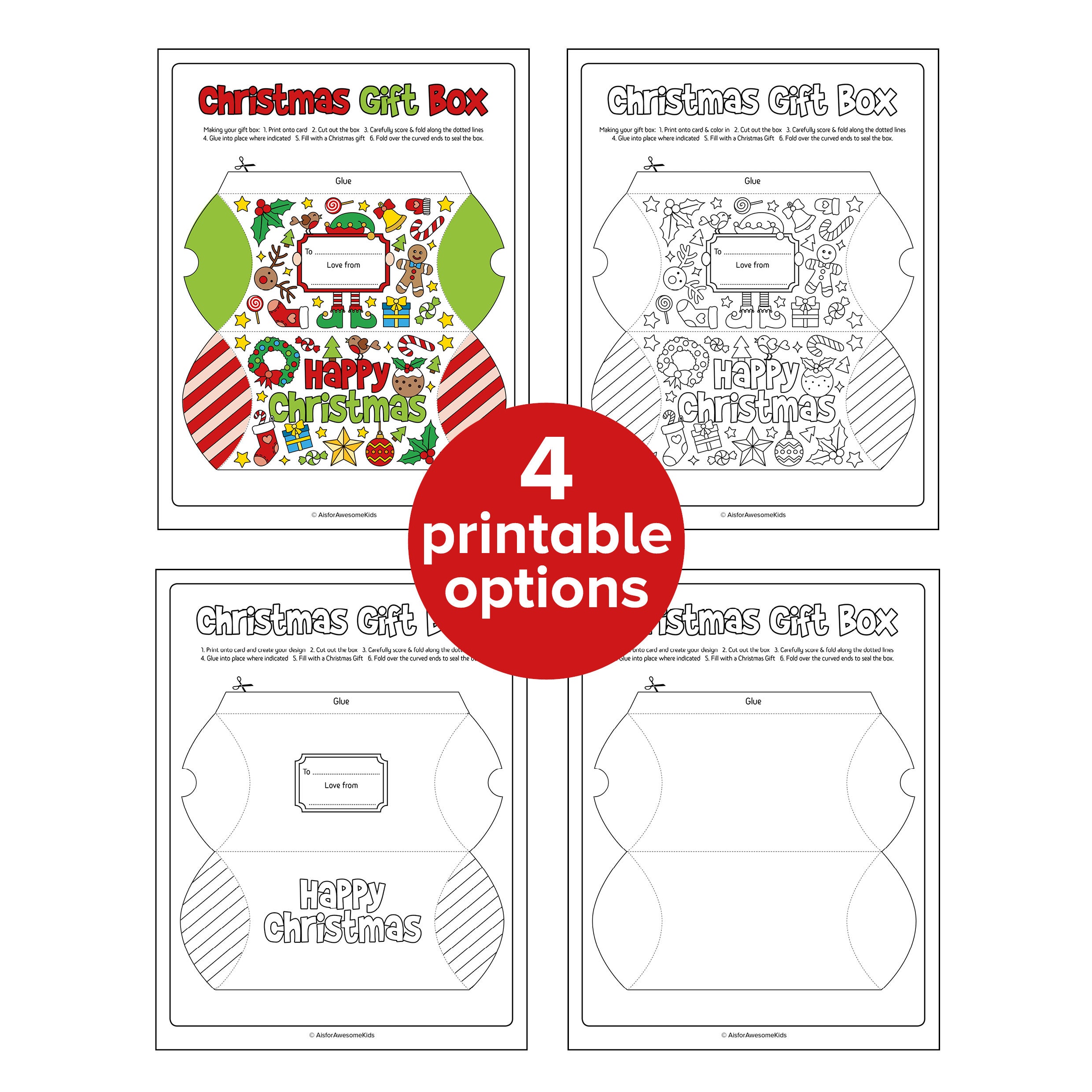 Christmas Gift Box Craft, Make Your Own Xmas Cut-out & Color Present ...