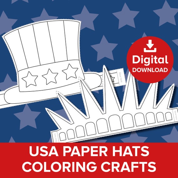 4th July Paper Hats Craft, Independence Day Celebration Party Hat, USA Statue of Liberty Crown, Uncle Sam Role Play, Cut and Color Printable