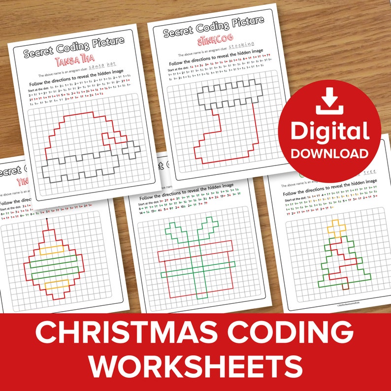 Christmas Coding Worksheets, Xmas Picture Reveal Challenge, Winter ...