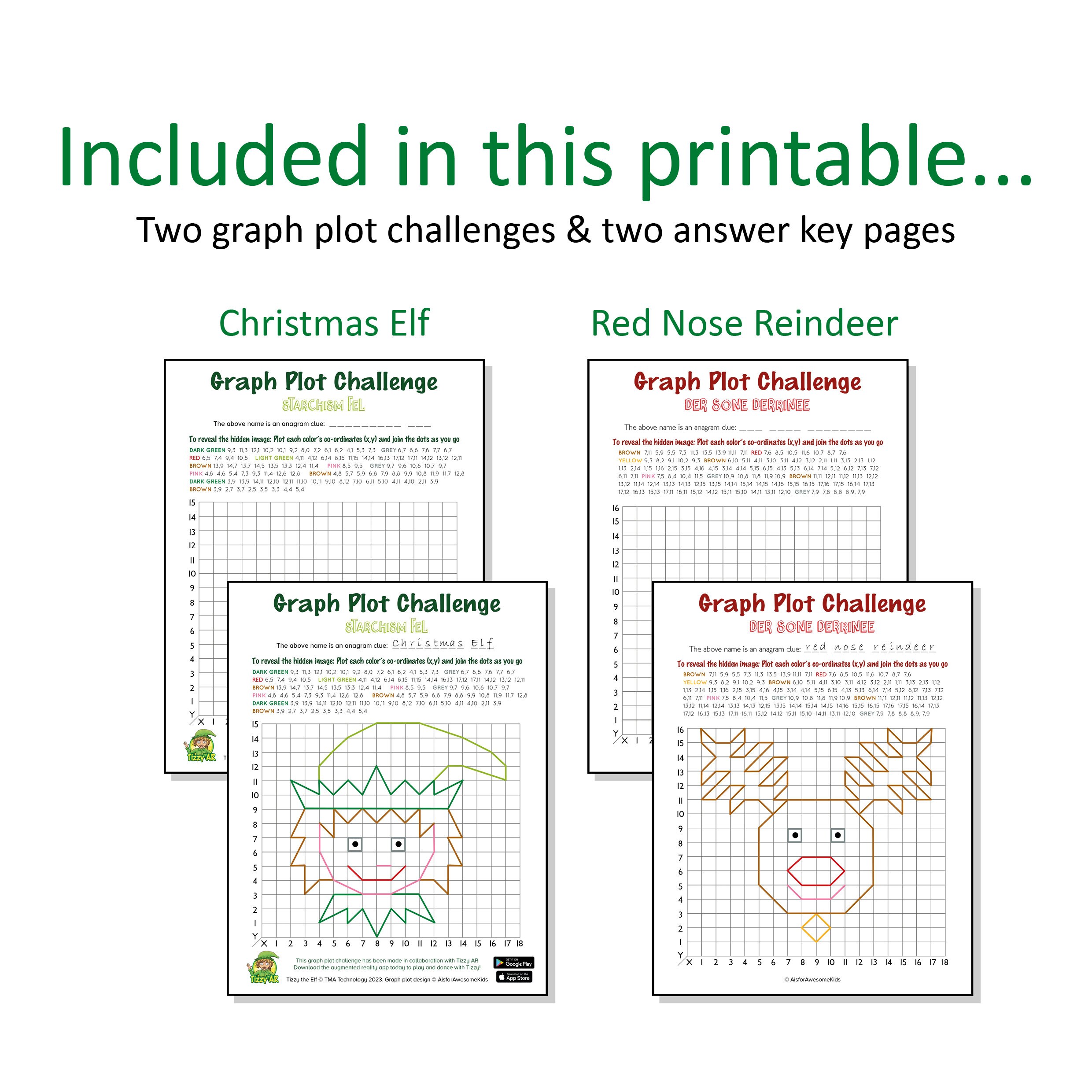Christmas Graph Plot Coding Worksheets, Xmas Elf Picture Reveal ...