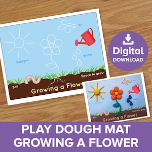 Growing a Flower Play Dough Mat, Kids Gardening Playdoh Homeschool Activity, Summer Spring Toddler Fun Nature Plant Growth Digital Printable