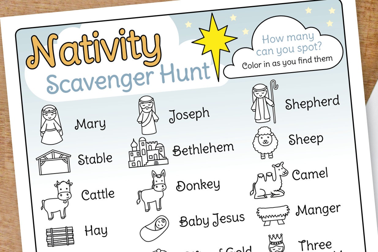 Nativity Scavenger Hunt, Christmas Story Treasure Hunt, Xmas Find and