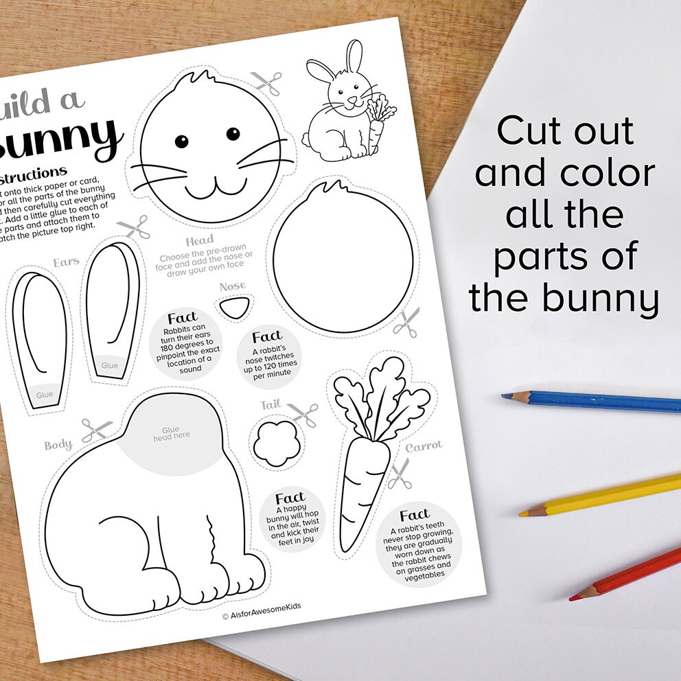 Easter Bunny Cut & Paste Craft Printable, Build a Rabbit Coloring ...