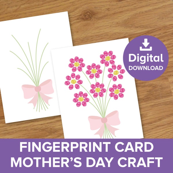 Flower Fingerprint Cards, Mother's Day Bouquet Craft, Kids Finger Print Birthday Gift, Toddler Make Valentines Painting Printable Activities