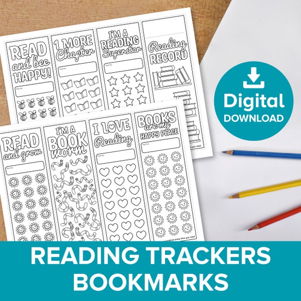 Reading Tracker Bookmarks, Children's Book Challenge Worksheet, Kids Homeshool Read and Color Log, School Reward Chart Printable Activity