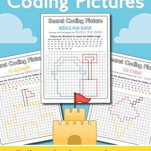 Beach Coding Worksheets, Summer Hidden Picture Reveal, Seaside Pixel ...