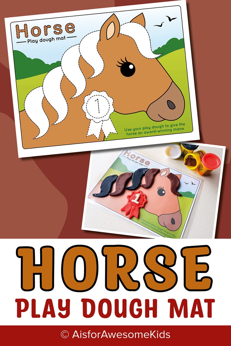 Horse Mane Play Dough Mat, Kids Equestrian Winner Playdough, Childrens
