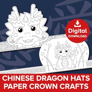 Artigianato di corone di carta di drago cinese, cappello da festa del capodanno lunare 2025 stampabile, progetto di attività di colorazione di fuochi d'artificio per la celebrazione del festival del mooncake