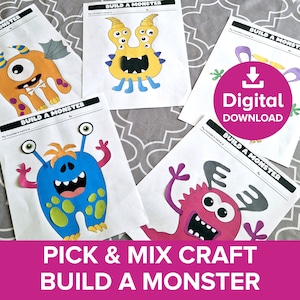 Monster Pick & Mix Craft Printable, Halloween Party Cut and Paste Activity, Build an Alien Drawing Prompt Template, Spooky Art Project Kit