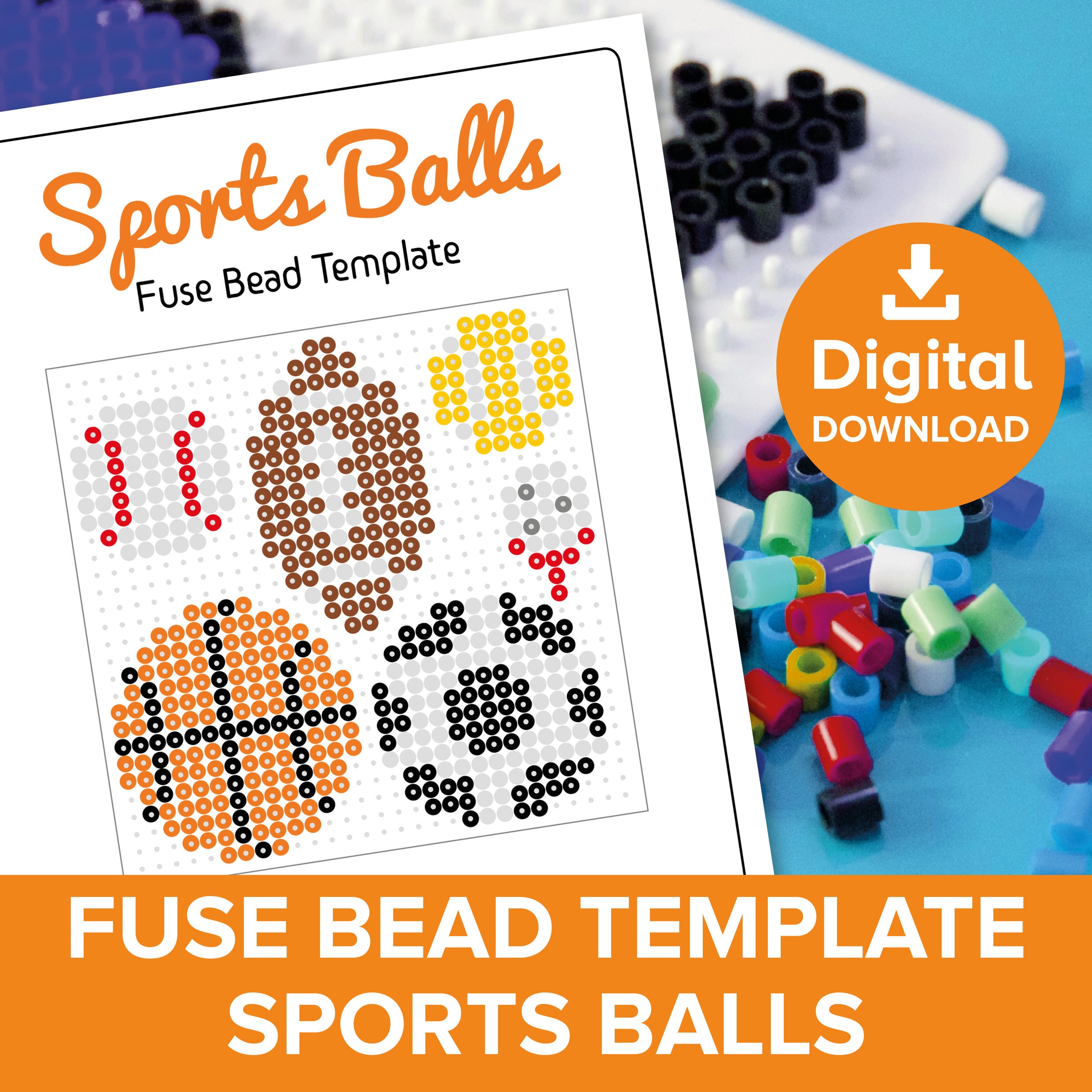 Sports Balls Fuse Bead Template, Football Soccer Basketball Baseball Golf  Rugby Pattern, Father's Day Perler Hama Pyssla Craft Printable 
