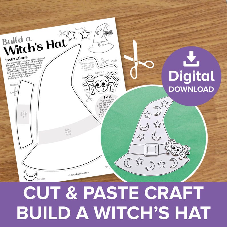 Build a Witch's Hat Cut & Paste Craft, Halloween Party Decoration