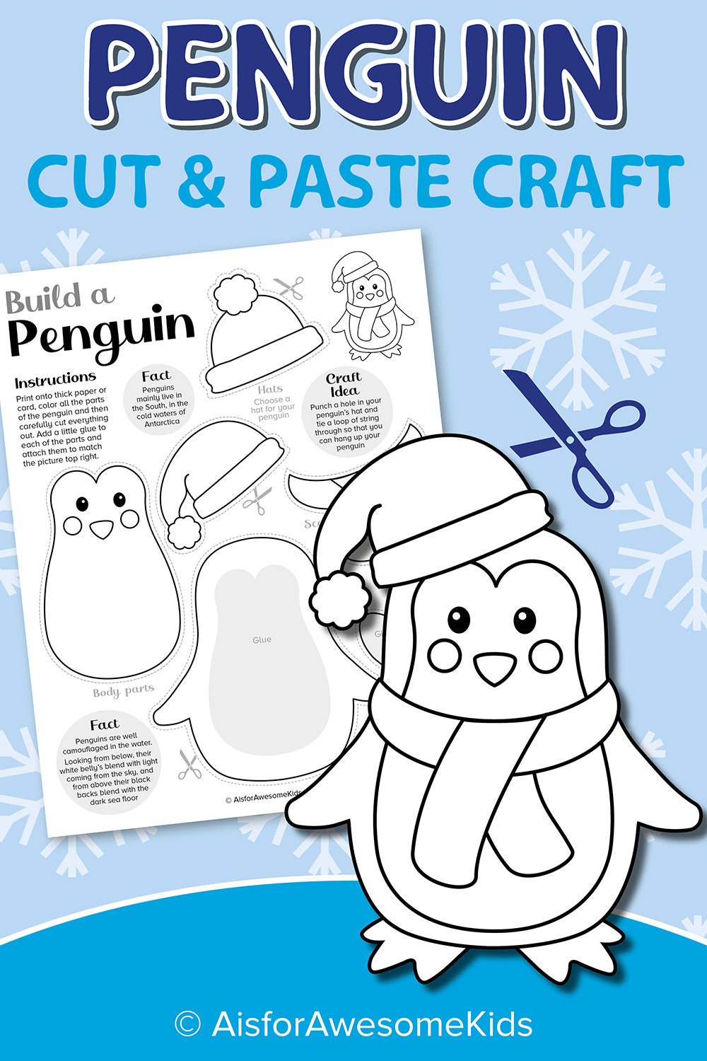 Penguin Cut & Paste Craft, Christmas Color and Build Kit, Paper Doll ...
