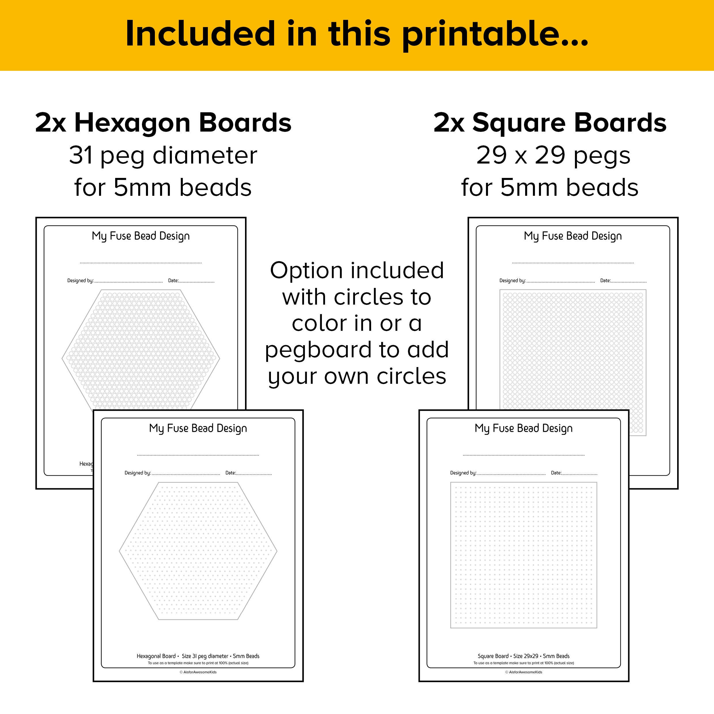 Blank Fuse Bead Template, Design Your Own Pixel Art, Square &amp; Hexagon ...