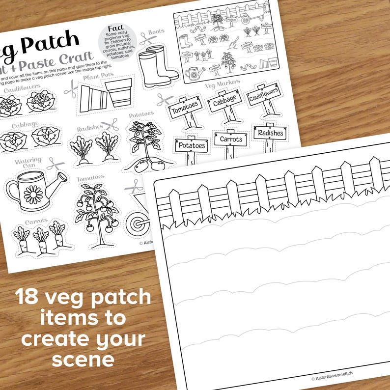 Veg Patch Scene Cut & Paste Craft, Growing Vegetables Allotment ...