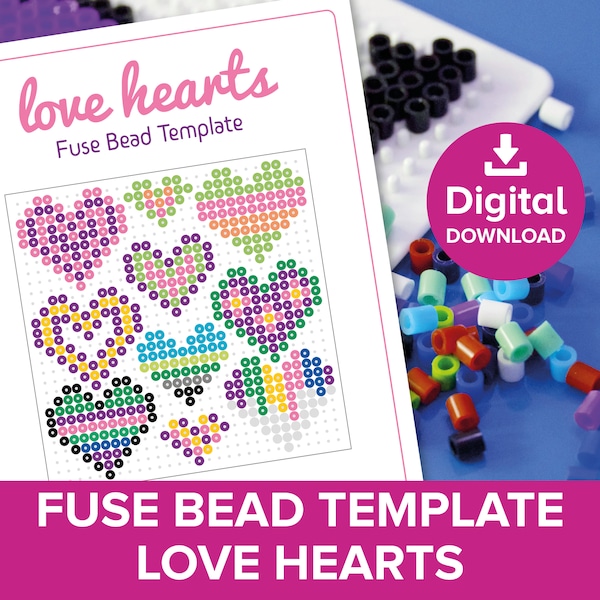 Amour coeur fusible perle modèle, meilleur ami BFF amour artisanat cadeau de la Saint-Valentin, coeurs Hama Perler Nabbi perles idées présentes, téléchargement imprimable