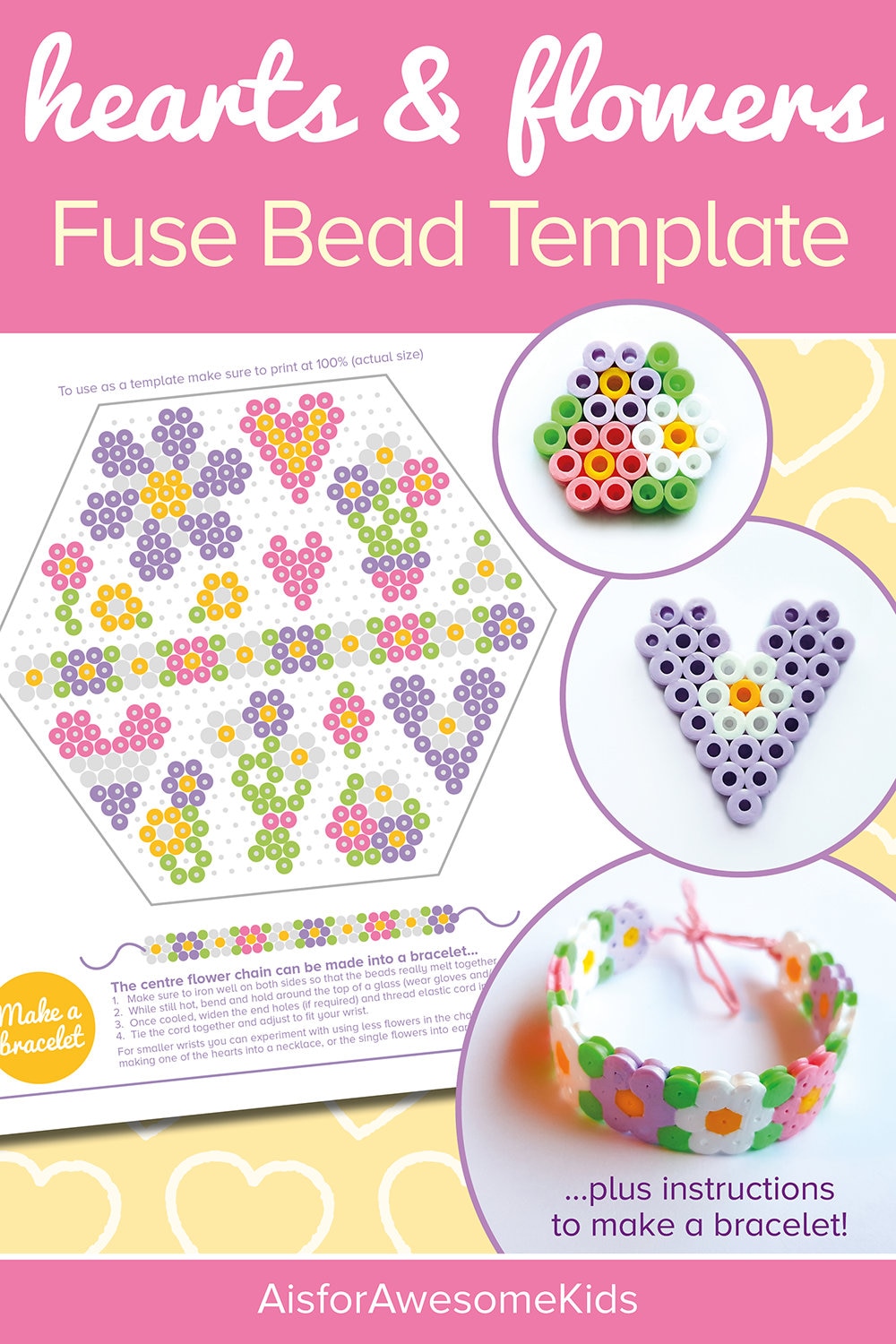 Unicorn &amp; Butterfly Fuse Bead Template Bundle, Hearts and Flowers ...
