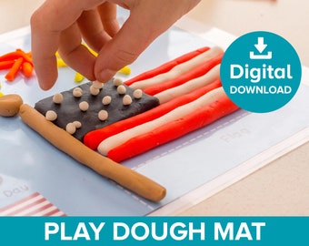 USA Flag Play Dough Mat, 4th July American Independence Day Celebration, Kids Homeschool Playdoh Activity, Fun Educational Digital Printable