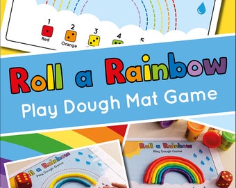 Roll a Rainbow Play Dough Mat Dice Game, Kids Playdough Activity