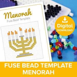 7-zweig Menorah Fuse Bead Vorlage, Jüdisches Festival Feier Leuchter, Kerze Pixel Art Printable, Hamam Perler Craft Pattern Tutorial