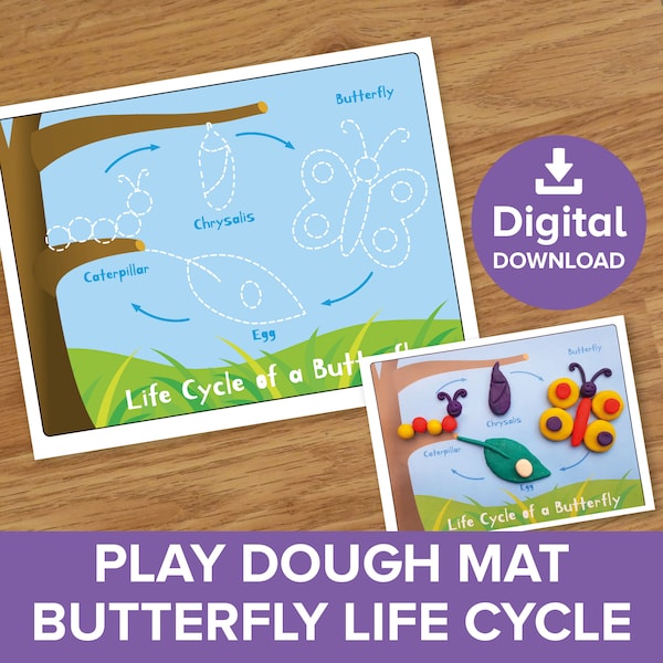 Life Cycle of a Butterfly Play Dough Mat, Kids Homeschool Caterpillar Nature Playdoh Activity, Summer Spring Toddler Fun, Insect Printable