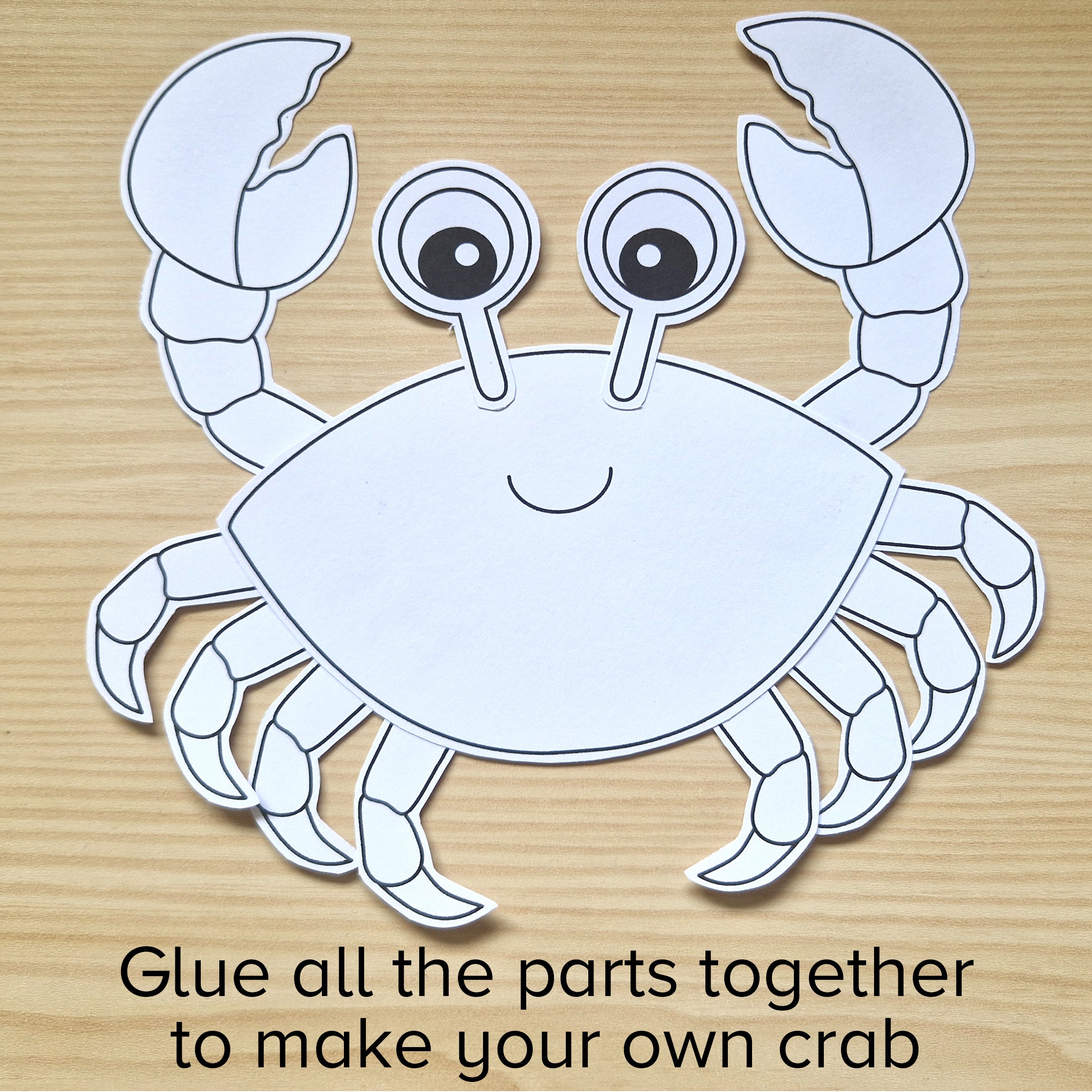Crab Cut & Paste Craft Printable, Summer Beach Color and Build Art Kit